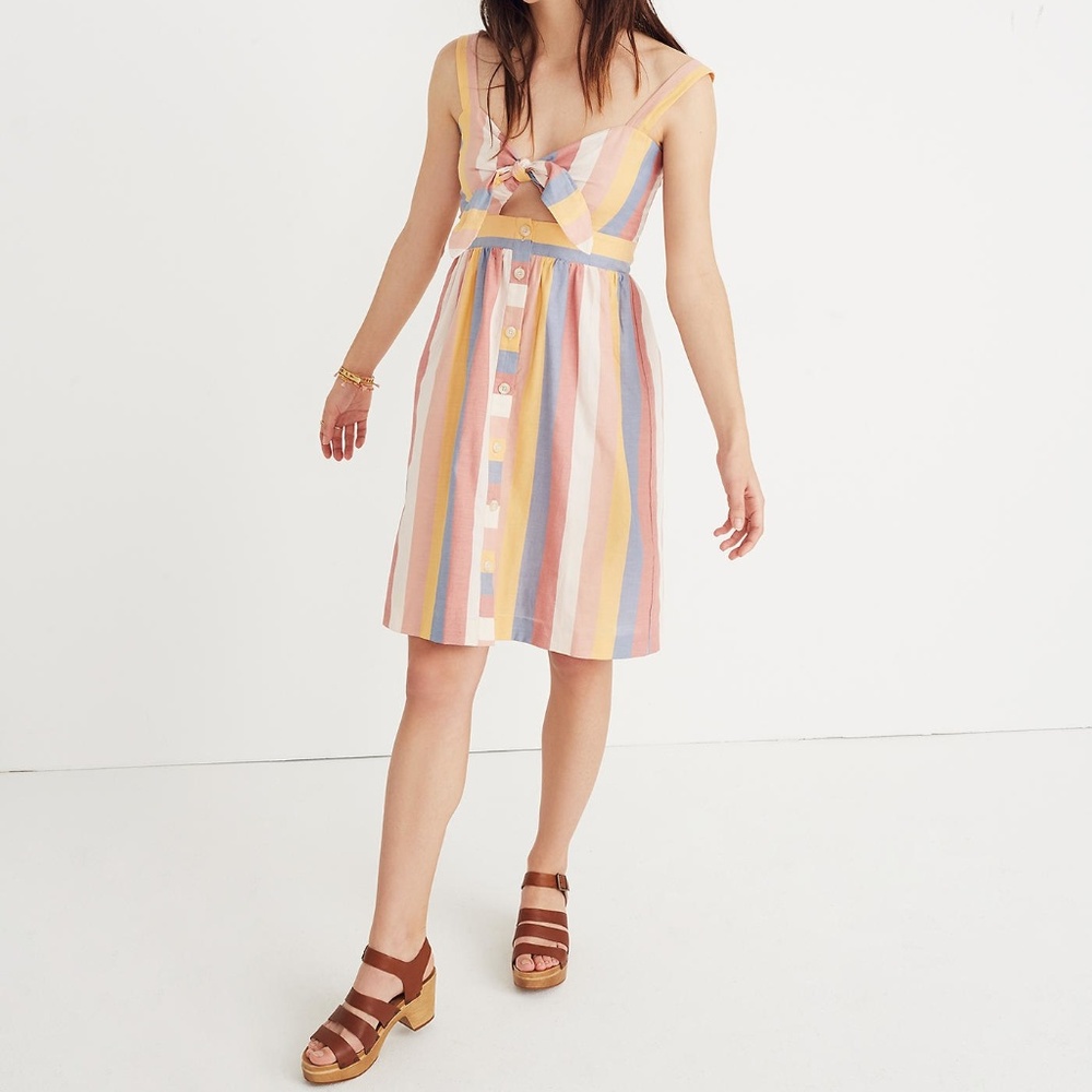 Madewell Tie-Front Cutout Dress in Sherbet Stripe - Picture 2 of 4